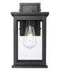 11"H Bowton II Outdoor Wall Light - Dusk to Dawn Matte Black Finish with Glass Shade by Millennium Lighting