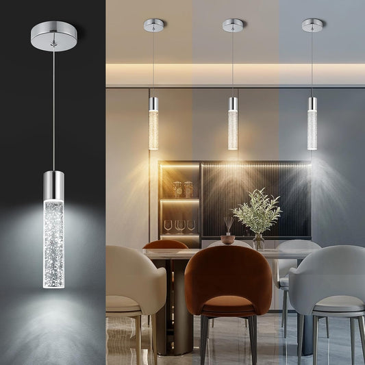 Crystal Pendant Light Fixtures | 3CCT Dimmable LED Mini Island Lights for Kitchen, 9.6" Chrome, 2700K-6000K, ETL