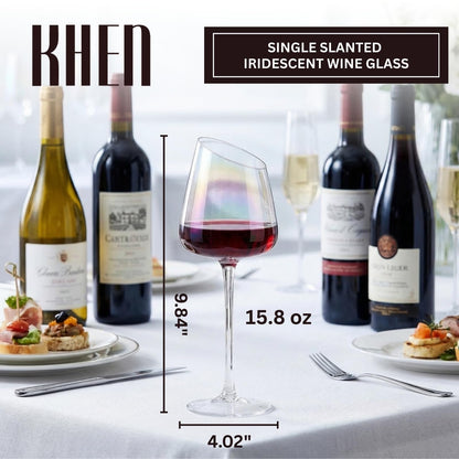 Slanted Iridescent Wine Glass, Single 15.8oz 9.84in Clear Glass