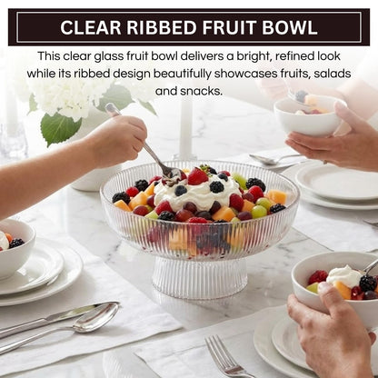 Decorative Fluted Transparent Glass Bowl, Fruit, Snacks Sweets