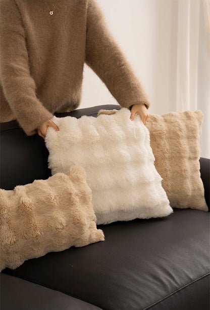 Fennco Styles Luxury Faux Fur Decorative Throw Pillow Cover 18" W X 18" L – Ivory Plush Fluffy Cushion Case for Couch, Bedroom, Living Room and Office Décor