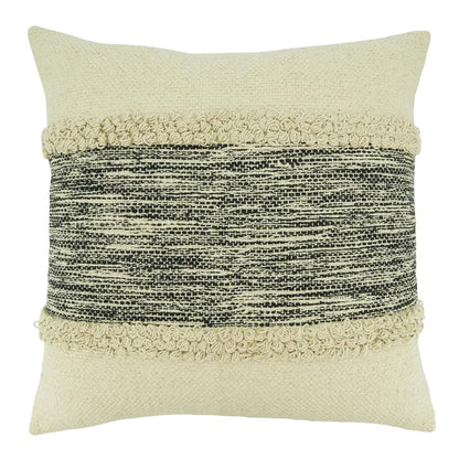 Fennco Styles Stripe Chindi Design Cotton Decorative Throw Pillow 20" W X 20" L – Black & Natural Textured Cushion for Couch, Sofa, Bedroom, Office and Living Room Décor