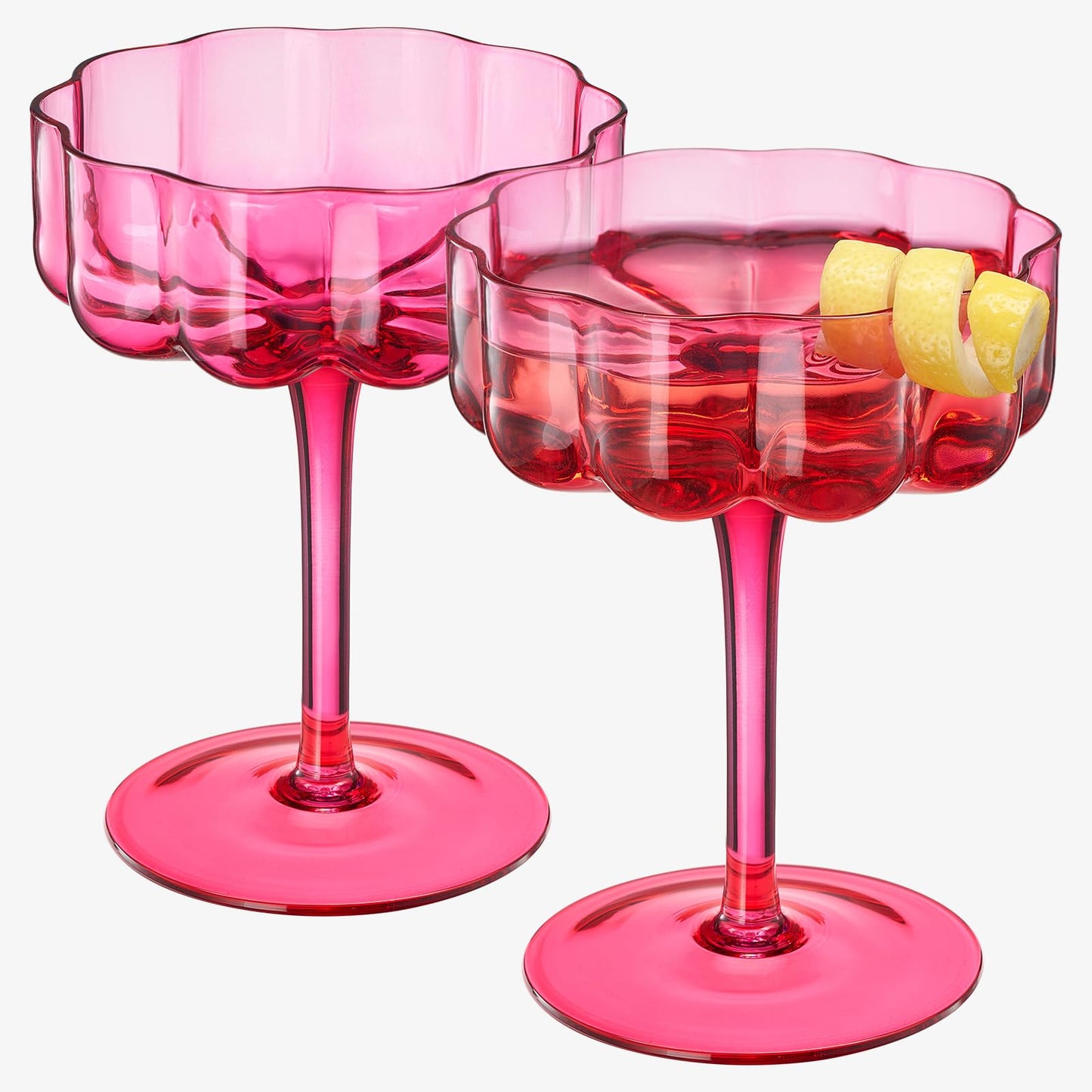 Flower Vintage Wavy Glass Coupes Martini, Champagne & Cocktail Coupes - Set of 2