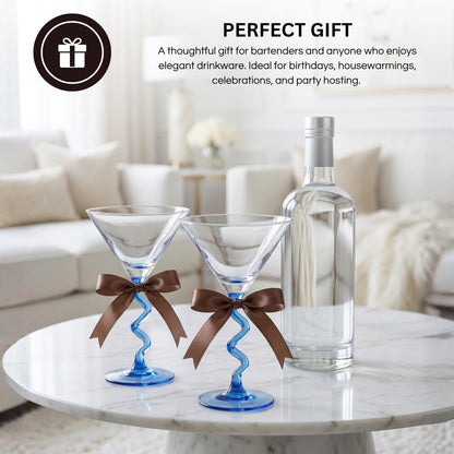 Spiral Stem Martini Glasses Set of 2, 9.2oz 7.05" Blue