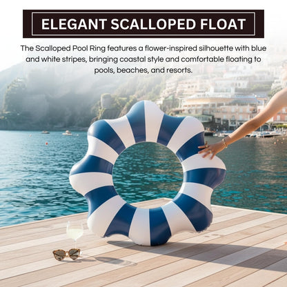 Amalfi Scalloped Inflatable Tube Pool Float Ring - Blue & White