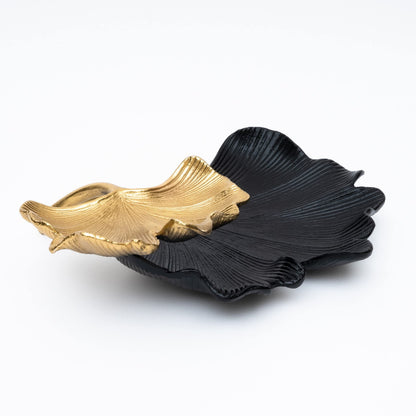 Black & Gold Ginkgo Leaf Tray, 2-Tier Centerpiece