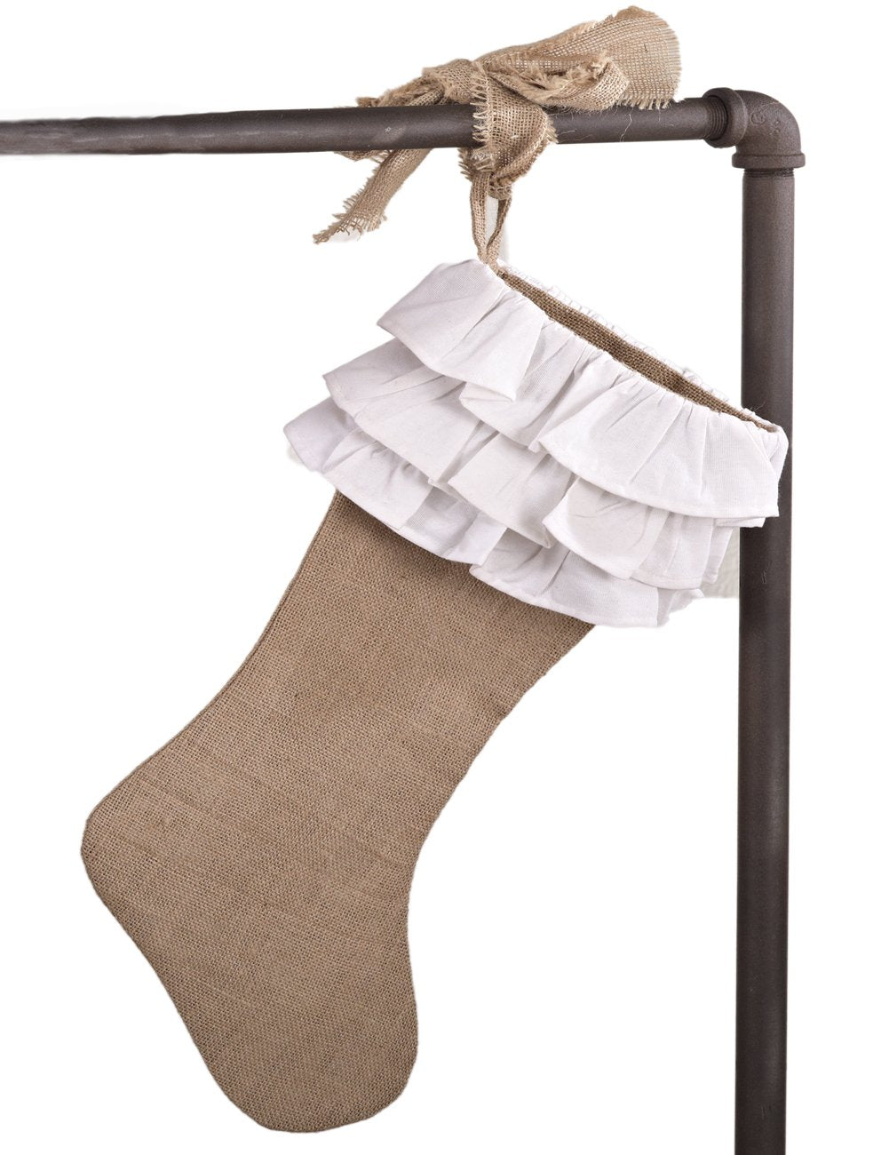 Fennco Styles Capucine Ruffled Holiday Design Burlap Ruffle Stocking 13"x19"
