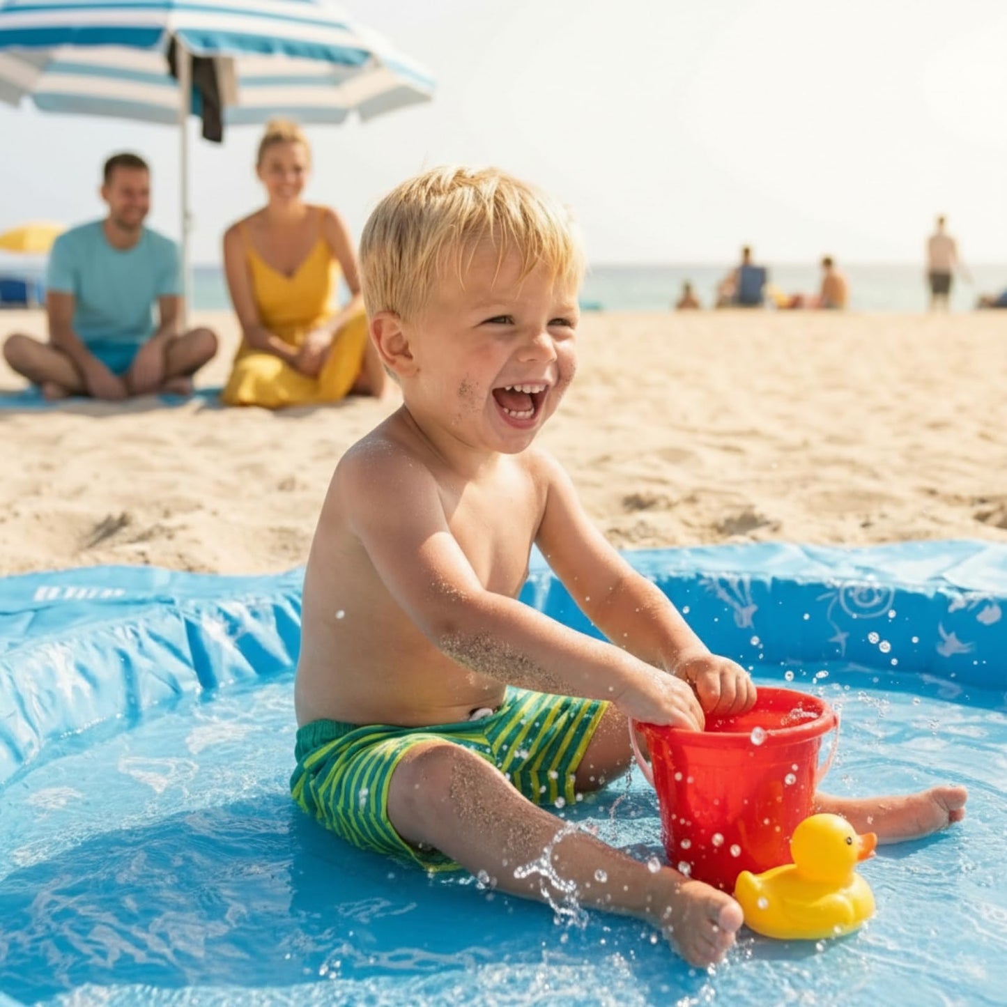 Khen Baby Beach Splash Mat Blue, 1 Piece, 78.74 x in Waterproof Polyester Portable Foldable