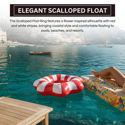 Amalfi Scalloped Inflatable Tube Pool Float Ring - Red & White