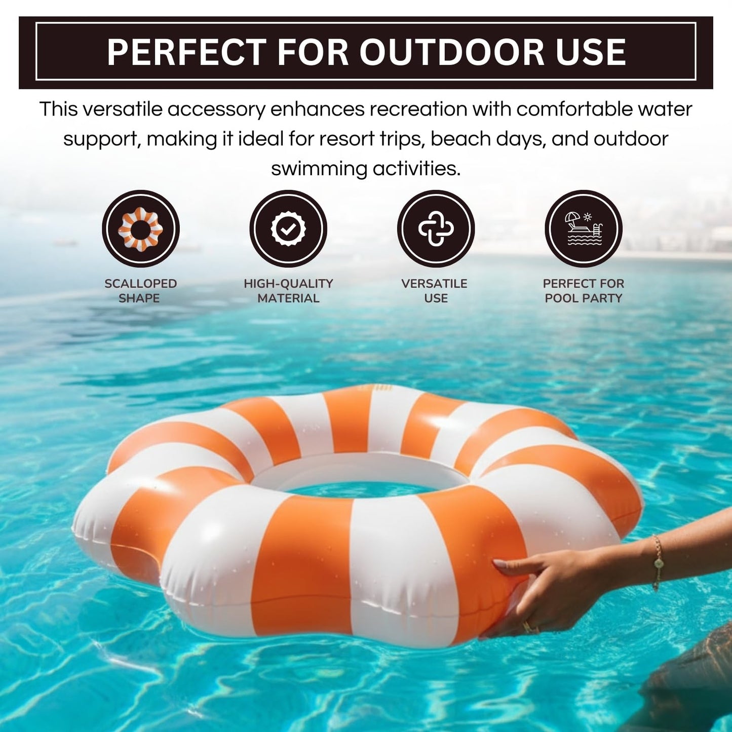 Amalfi Scalloped Inflatable Tube Pool Float Ring - Orange & White
