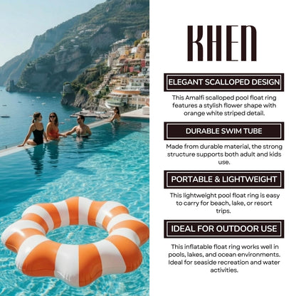 Amalfi Scalloped Inflatable Tube Pool Float Ring - Orange & White