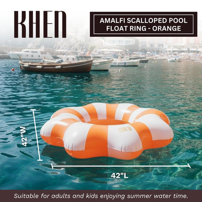 Amalfi Scalloped Inflatable Tube Pool Float Ring - Orange & White