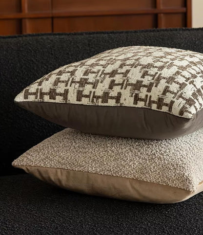 Fennco Styles Chenille Jacquard Decorative Filled Throw Pillow 18" W X 18" L - Brown Geometric Accent Pillow for Home, Couch, Bedroom, Living Room and Office Décor