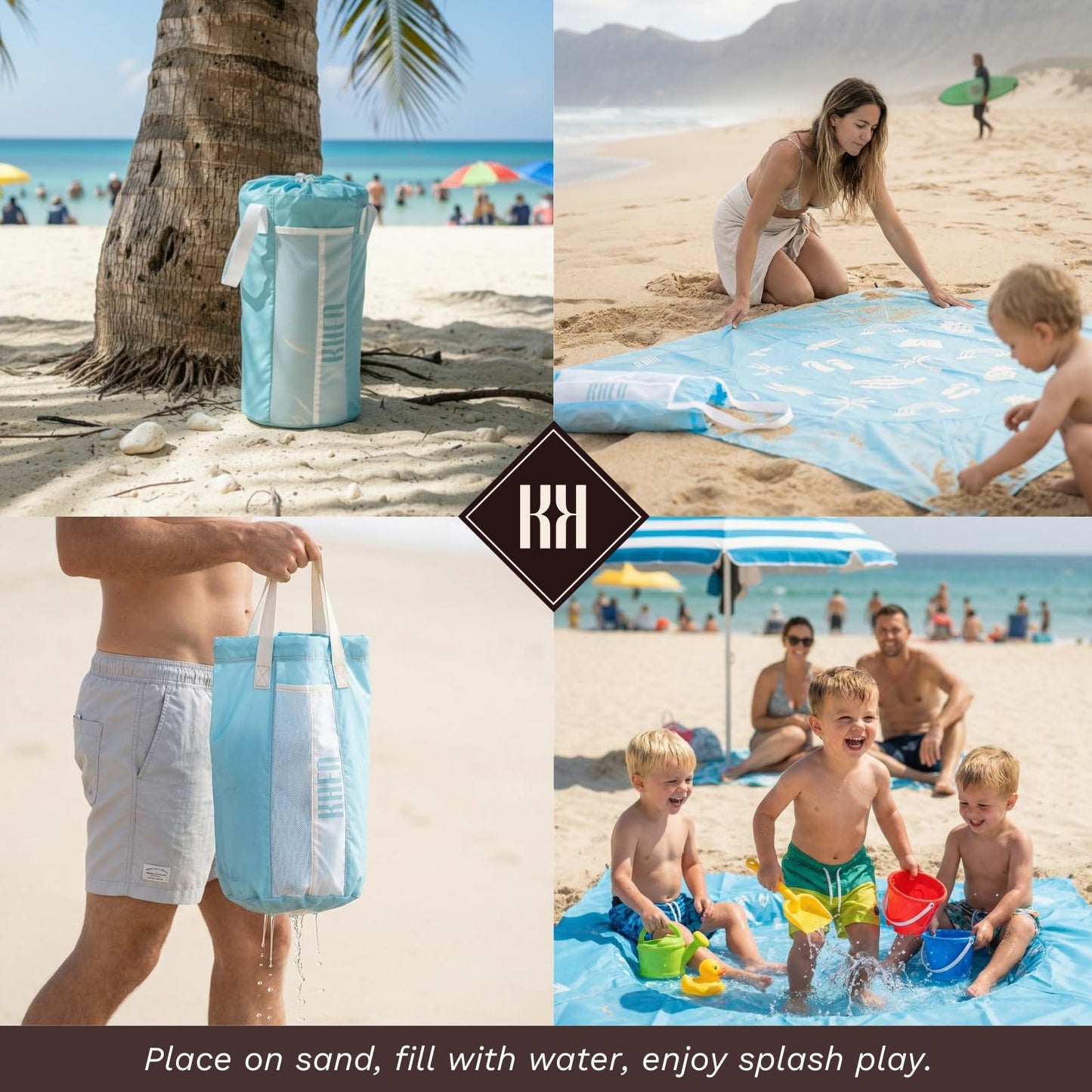 Khen Baby Beach Splash Mat Blue, 1 Piece, 78.74 x in Waterproof Polyester Portable Foldable