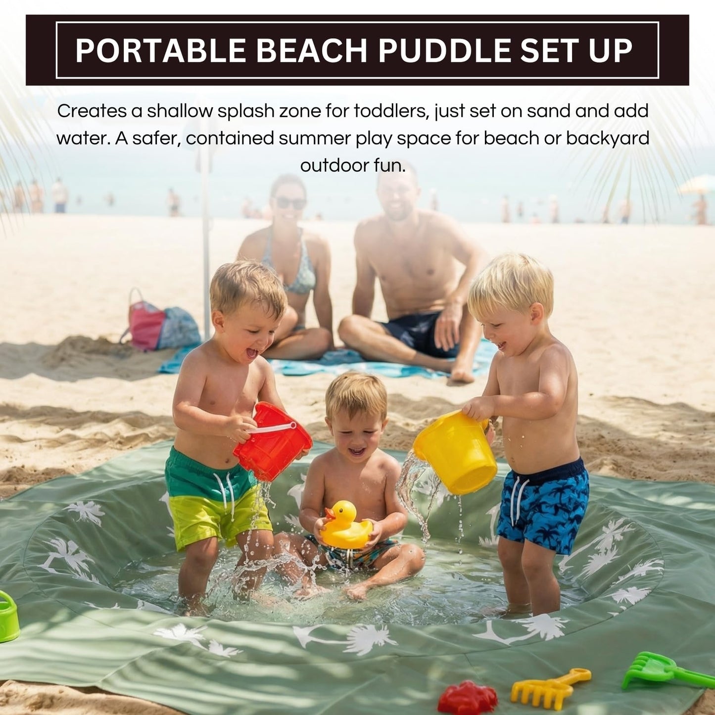 Baby Beach Splash Mat Green, 1 Piece, 78.74 x in Waterproof Polyester Portable Foldable