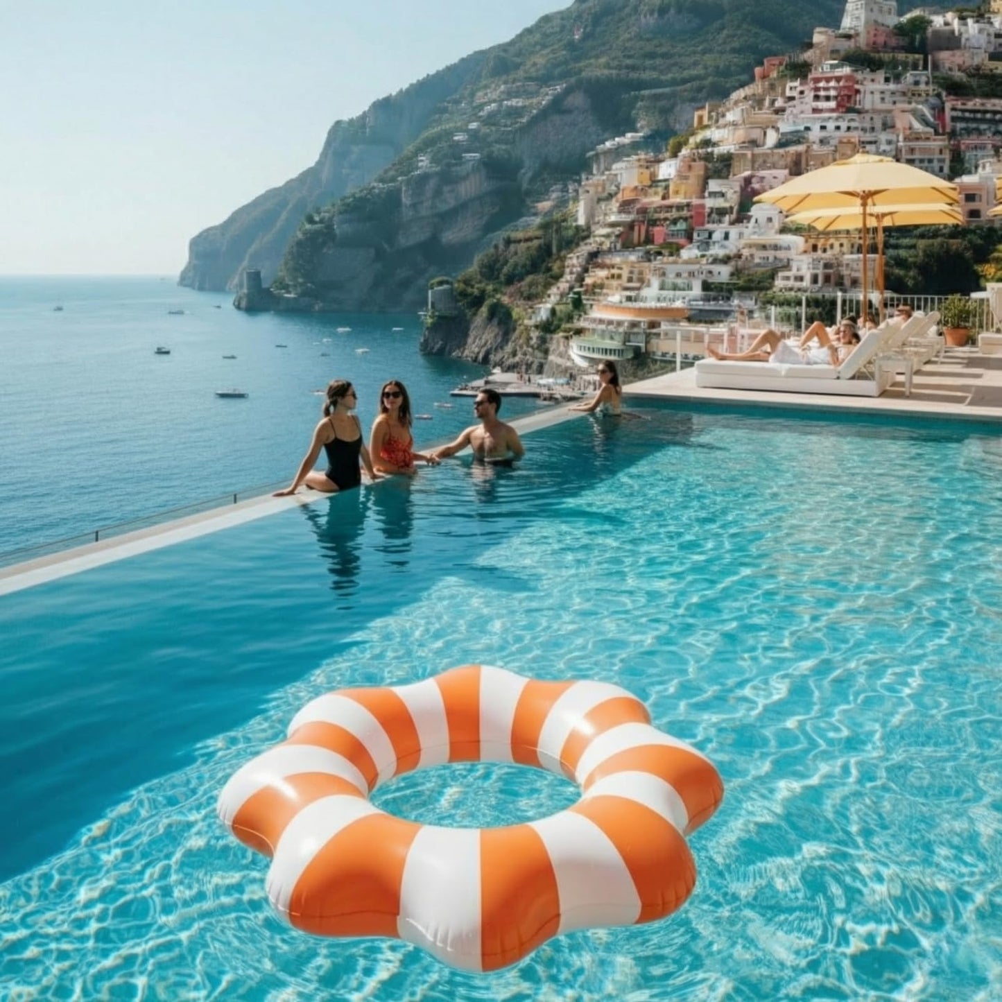 Amalfi Scalloped Inflatable Tube Pool Float Ring - Orange & White