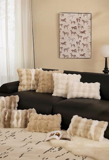 Fennco Styles Luxury Faux Fur Decorative Throw Pillow Cover 18" W X 18" L – Ivory Plush Fluffy Cushion Case for Couch, Bedroom, Living Room and Office Décor