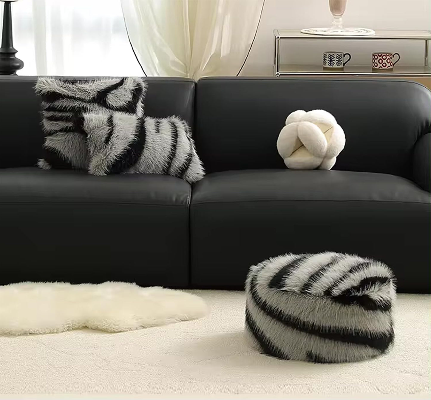 Fennco Styles Zebra Stripe Faux Fur Animal Design Decorative Throw Pillow Cover 18" W x 18" L – Grey Plush Cushion Case for Couch, Bedroom, Living Room and Office Décor