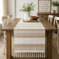 Fennco Styles Farmhouse Cotton Jute Table Runner with Tassel Fringe 14 x 72 Inch - Rustic Natural and Ivory Woven Table Cover for Kitchen, Dining Room, Everyday Use and Seasonal Entertaining