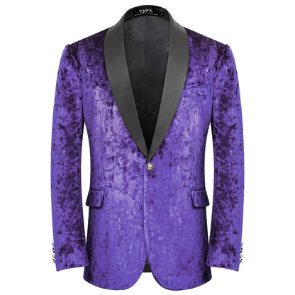 WYWK Men's Velvet One Button Blazer