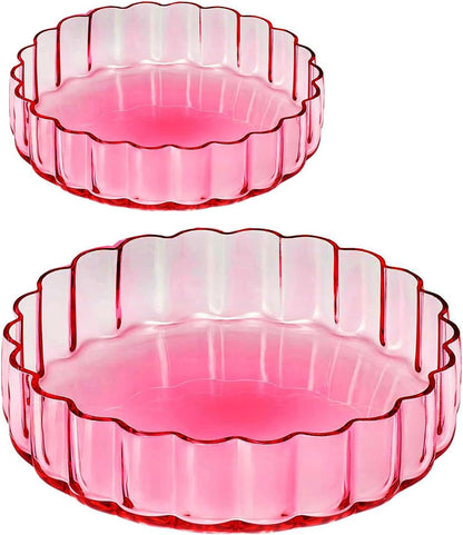 Khen Glass Flower Wave Colored Plates | Set of 2 | Blush Pink Green