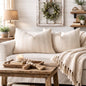 Fennco Styles Light Beige Textured Striped Throw Pillow Cover 18" X 18" - Modern Accent Pillow Case for Couch, Home and Neutral Farmhouse Décor, 2-Pack