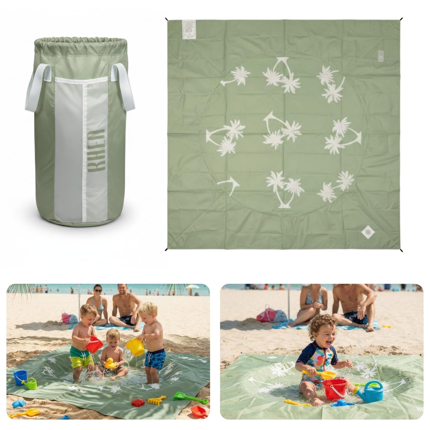Baby Beach Splash Mat Green, 1 Piece, 78.74 x in Waterproof Polyester Portable Foldable