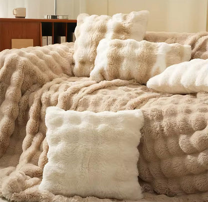 Fennco Styles Luxury Faux Fur Decorative Throw Pillow Cover 18" W X 18" L – Ivory Plush Fluffy Cushion Case for Couch, Bedroom, Living Room and Office Décor