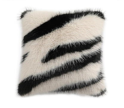 Fennco Styles Zebra Stripe Faux Fur Animal Design Decorative Throw Pillow Cover 18" W x 18" L – Grey Plush Cushion Case for Couch, Bedroom, Living Room and Office Décor