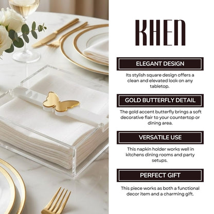 Butterfly Napkin Holder, Single Piece, Clear White Acrylic