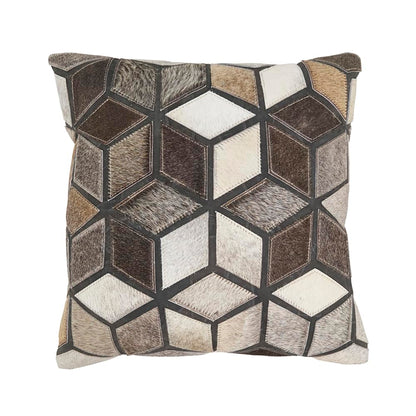Fennco Styles Diamond Patchwork Hair On Leather Decorative Throw Pillow Cover 16" W x 16" L - Black & White Cushion Case for Home, Couch, Bedroom, Living Room and Office Décor
