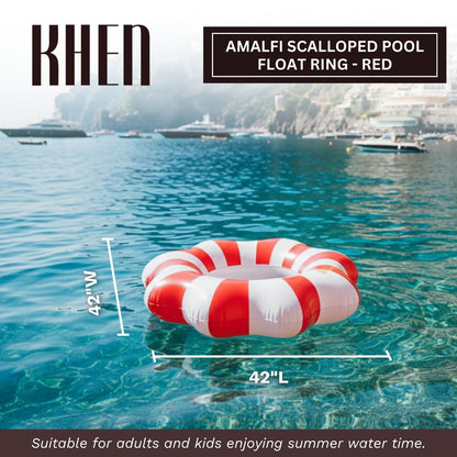 Amalfi Scalloped Inflatable Tube Pool Float Ring - Red & White