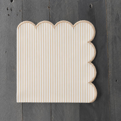 Fennco Styles Natural Scalloped Stripe Cloth Napkins 20" x 20", Set of 4 - Modern Farmhouse Table Napkins for Everyday Dining, Parties & Holiday Entertaining