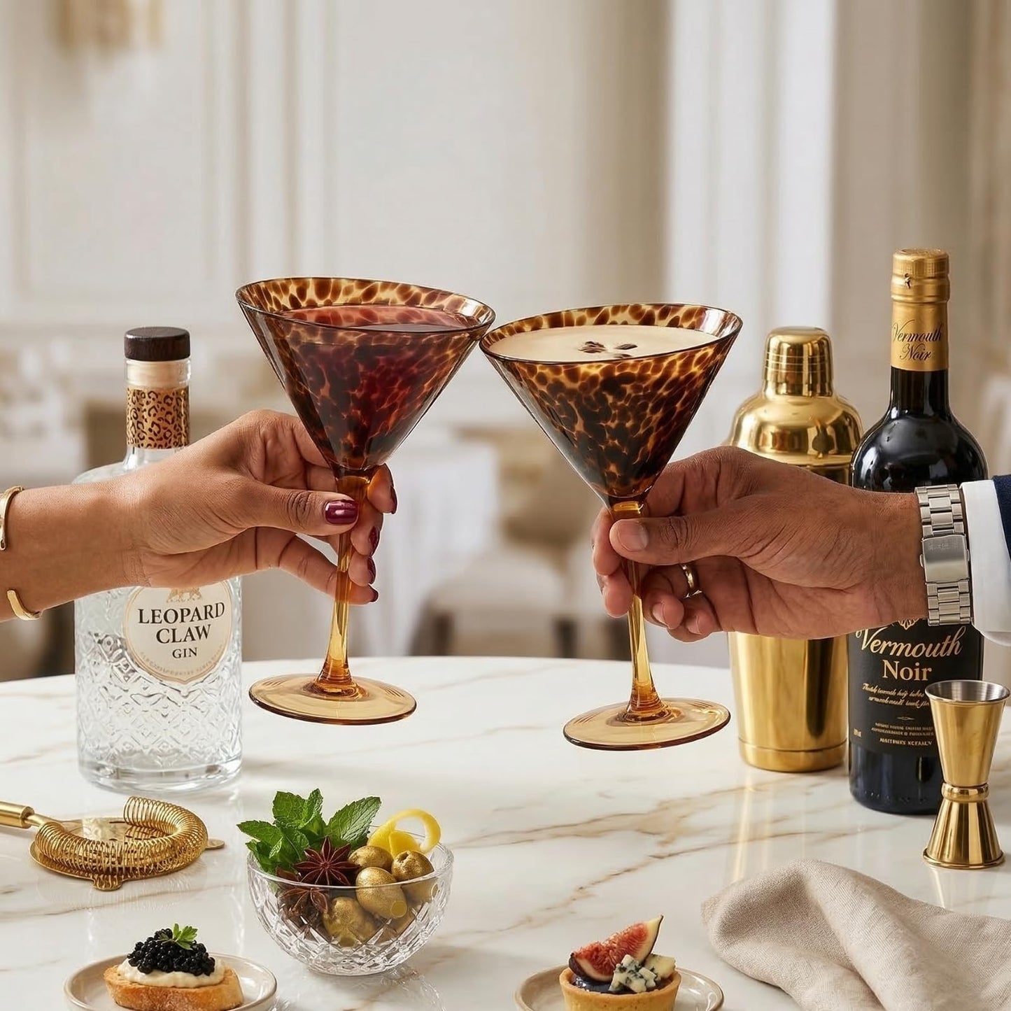 Tortoise Leopard Print Martini 9oz - Set of 2, 7.1" Spotted Borosilicate Cocktail