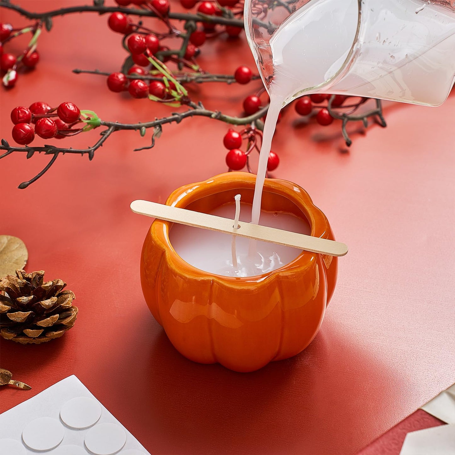 Sliner 2 Pcs 7oz Ceramic Pumpkin Jar Candle Holder Orange Fall Decor