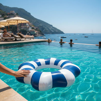 Amalfi Scalloped Inflatable Tube Pool Float Ring - Blue & White