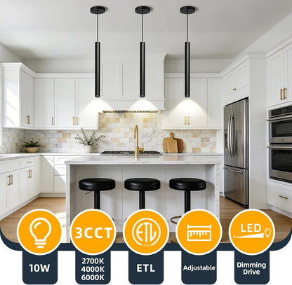 Modern Pendant Light Fixtures 3-Pack | Dimmable LED Kitchen Island Lighting, 2700K-6000K Adjustable, 15" Hanging Ceiling Lights
