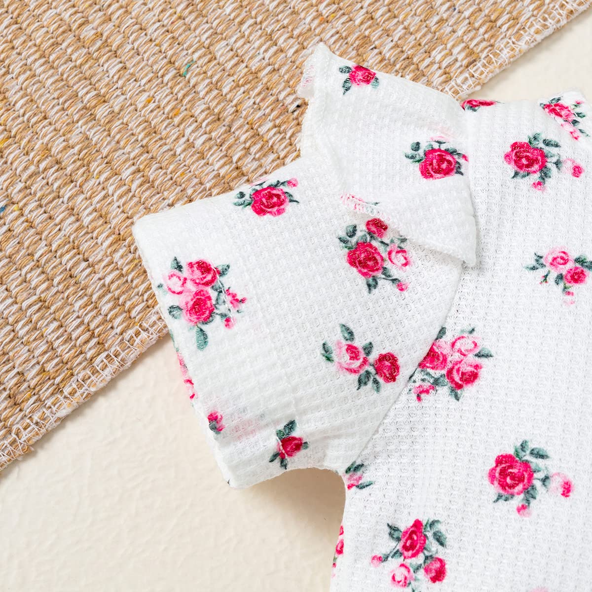 stylesilove Infant Baby Girls Floral Print Short Sleeve Bodysuit & Shorts & Headband 3pcs Set Spring Summer Romper Outfit