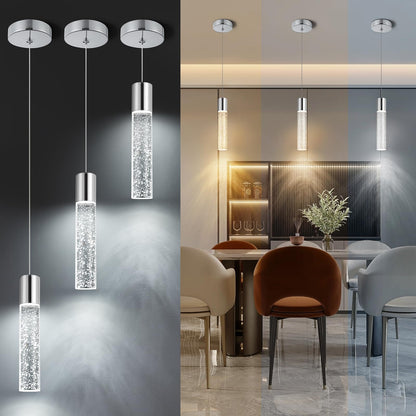 Crystal Pendant Light Fixtures | 3CCT Dimmable LED Mini Island Lights for Kitchen, 9.6" Chrome, 2700K-6000K, ETL