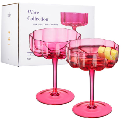 Flower Vintage Wavy Glass Coupes Martini, Champagne & Cocktail Coupes - Set of 2