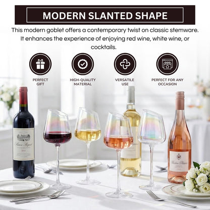 Slanted Iridescent Wine Glass, Single 15.8oz 9.84in Clear Glass