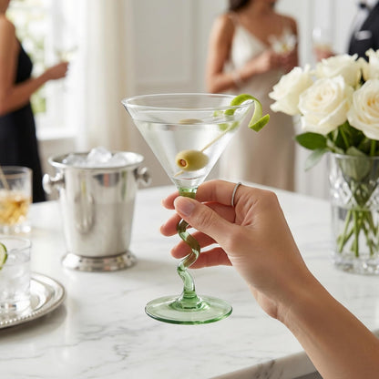 Spiral Stem Martini Glasses Set of 2, 9.2oz 7.05" Green