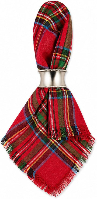Fennco Styles Christmas Tartan Cloth Napkins with Fringe 20" X 20", Set of 4 - Classic Red Plaid Cotton Holiday Table Napkins for Christmas Dinner, Winter Gatherings and Seasonal Entertaining