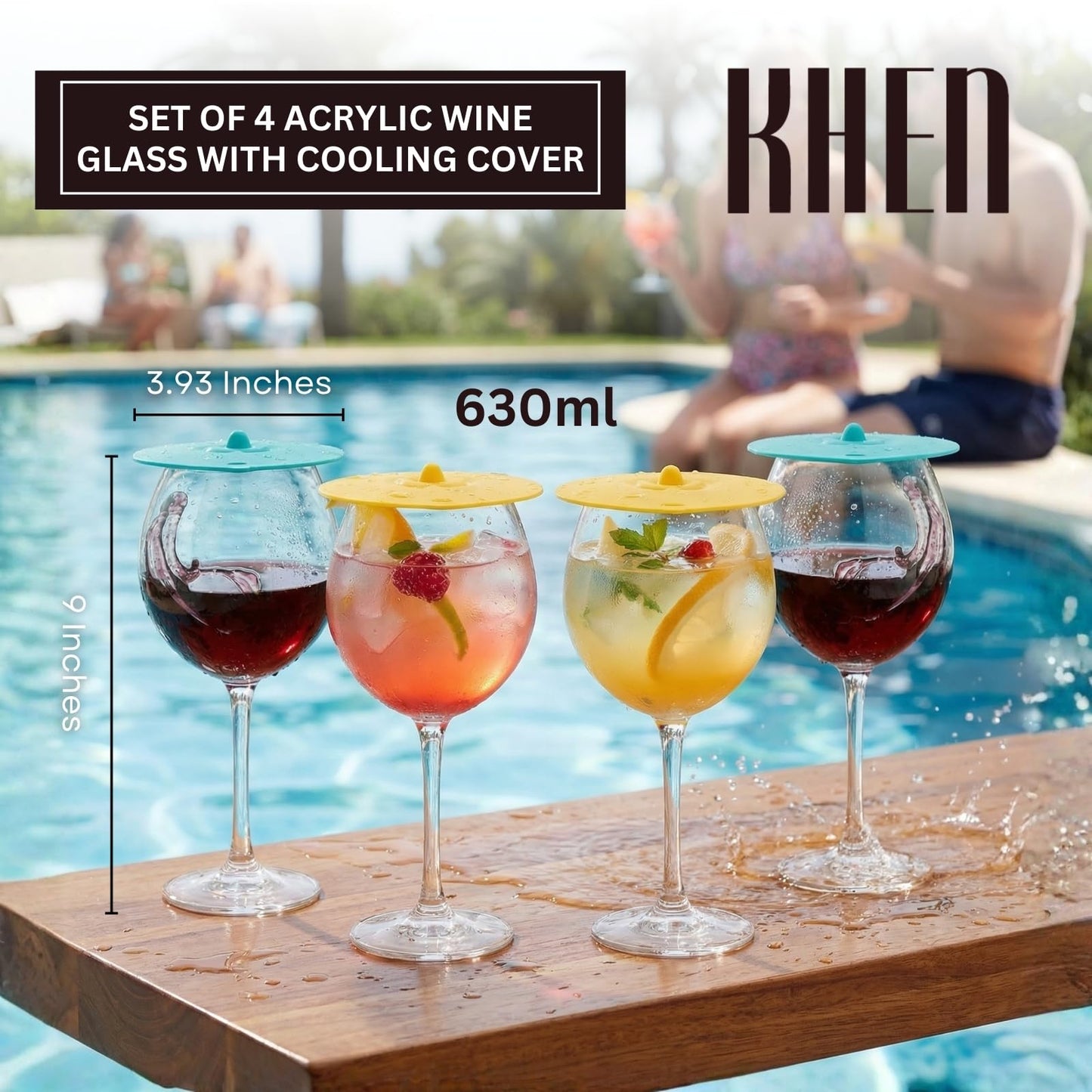 Floating Wine Glasses for Pool with Lids (Set of 4) – 21oz