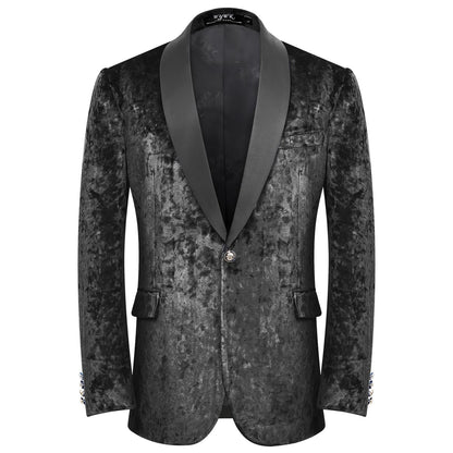 WYWK Men's Velvet One Button Blazer