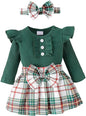 Stylesilove Infant Baby Girls Ribbed Long Sleeve Cotton Bodysuit, Plaid Skirt & Headband 3pcs Christmas Holiday Outfit