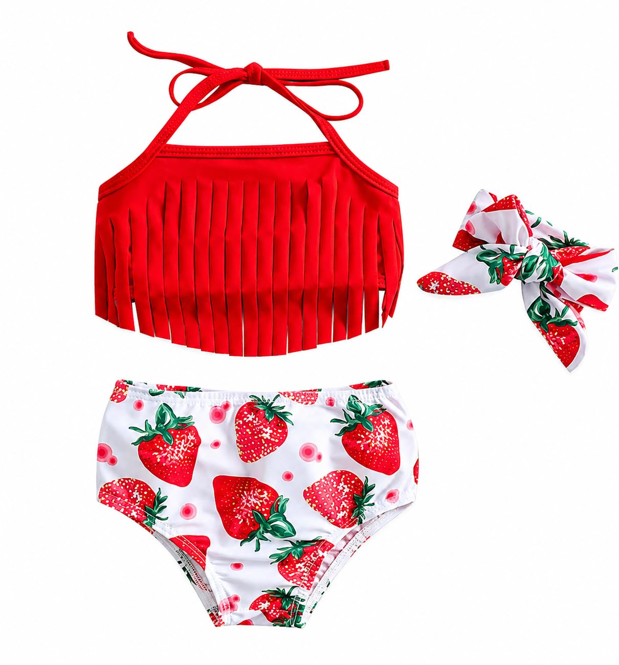 Stylesilove Toddler Girls Strawberry Bikini Swimsuit Set with Headband 3 Piece Swimwear