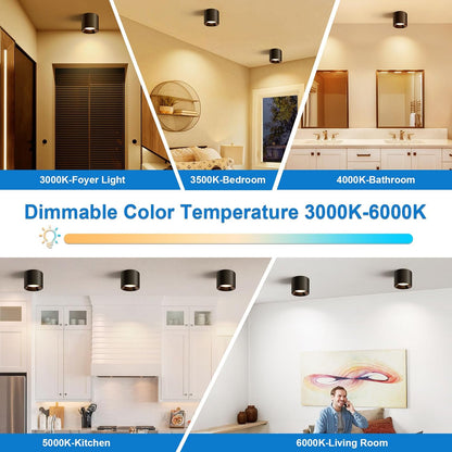 Modern Flush Mount Ceiling Light | 4.8" LED Cylinder Fixture for Hallway, 5CCT 3000K-6000K Dimmable, CRI90+
