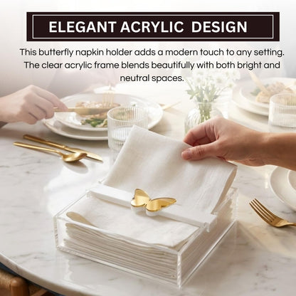 Butterfly Napkin Holder, Single Piece, Clear White Acrylic