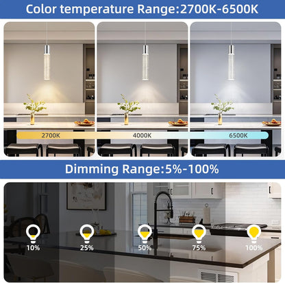 Crystal Pendant Light Fixtures | 3CCT Dimmable LED Mini Island Lights for Kitchen, 9.6" Chrome, 2700K-6000K, ETL